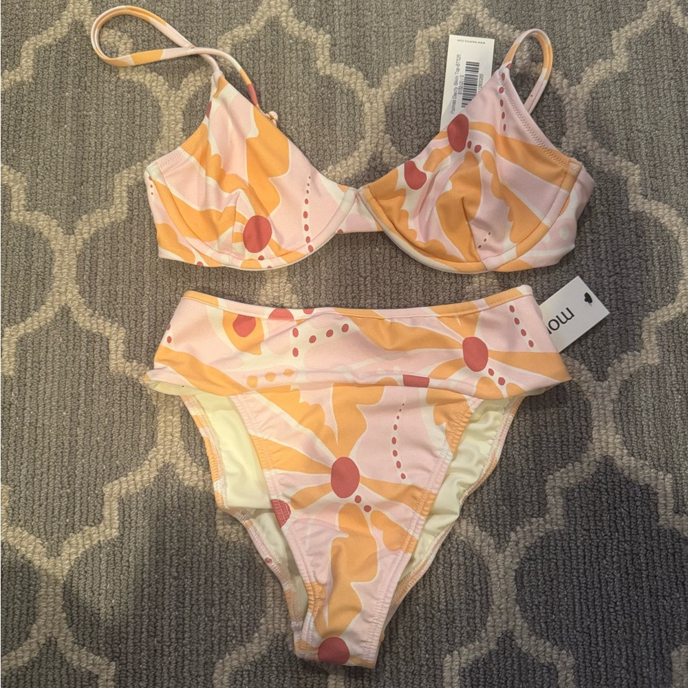 Montce Palmas Dainty Bikini Top in Pink and Orange